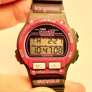 RARE Timex Ironman Triathlon Ladies/Womens/Unisex Watch Red INDIGLO Vintage